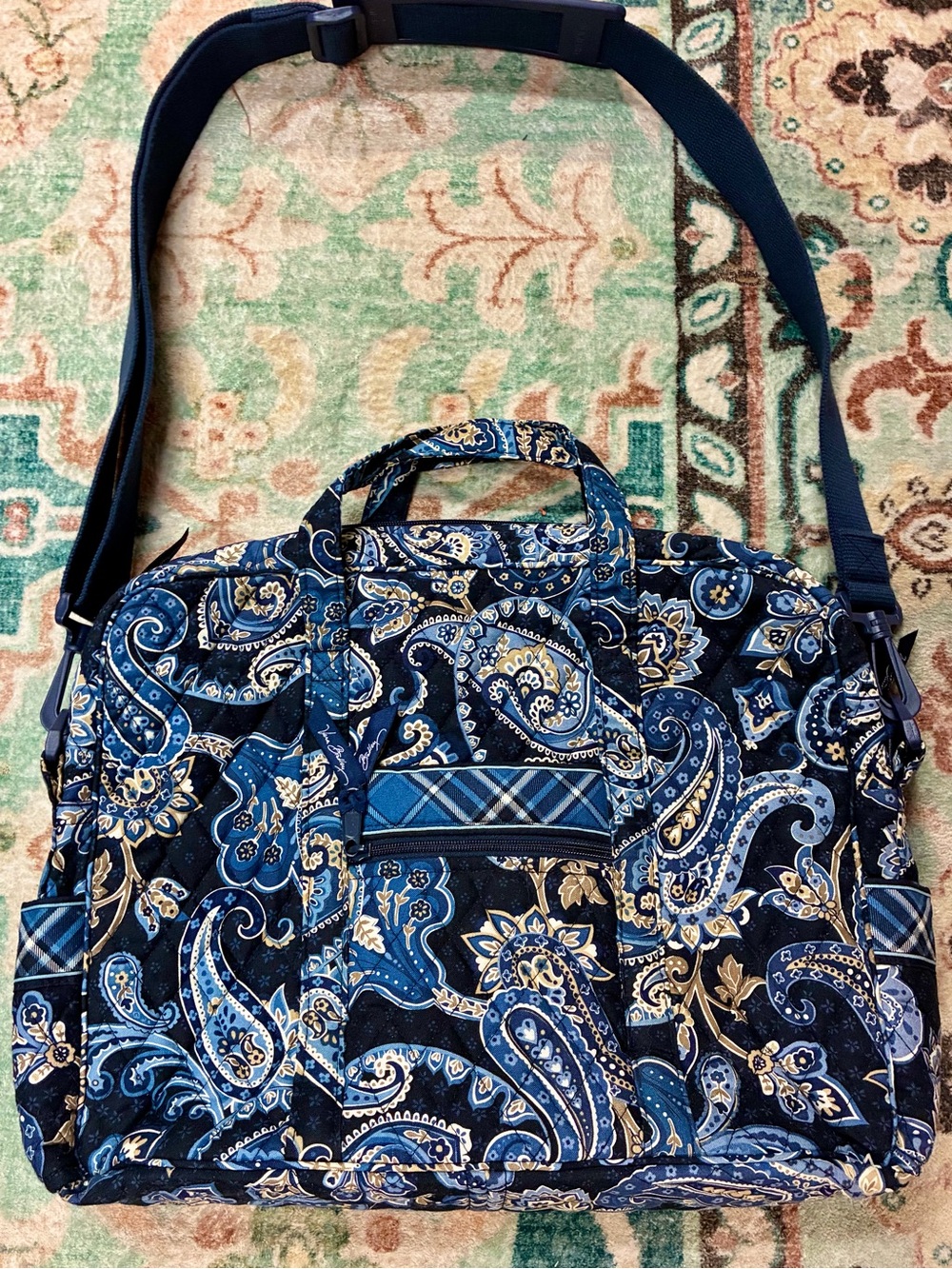 Vera Bradley Retired Blue Paisley Padded Laptop Computer Bag Shoulder Strap